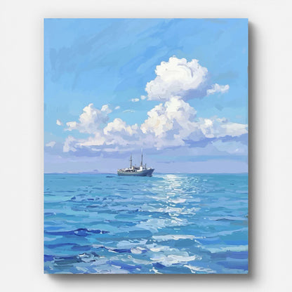 Calm Ocean Sail Paint by Numbers for Adults by Paintarthub - Finished Wall Art
