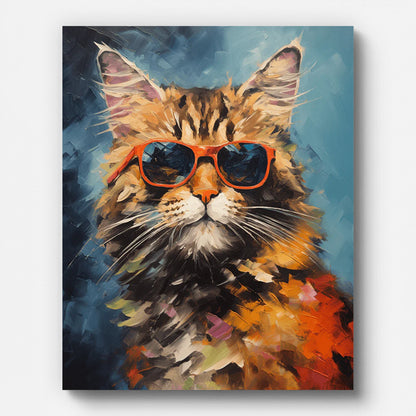 Cat Wearing Sunglasses Paint by Numbers for Adults by Paintarthub - Finished Wall Art