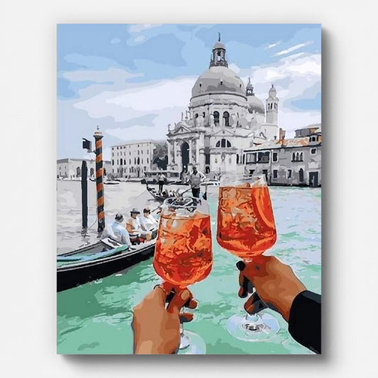Cheers in Venice Paint by Numbers for Adults by Paintarthub - Finished Wall Art