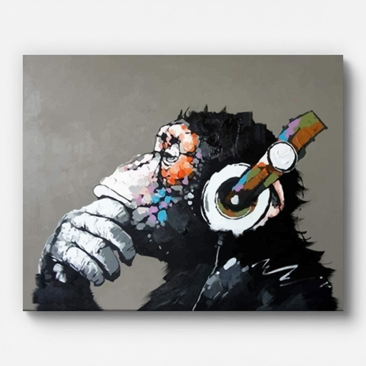Chimpanzee Wearing Headphones Paint by Numbers for Adults by Paintarthub - Finished Wall Art