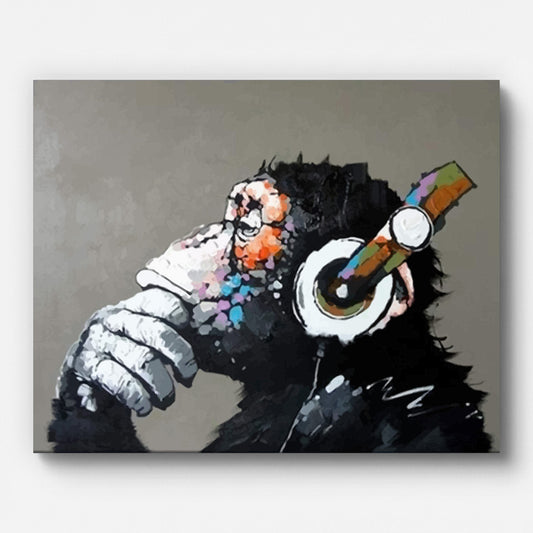 Chimpanzee Wearing Headphones Paint by Numbers for Adults by Paintarthub - Finished Wall Art