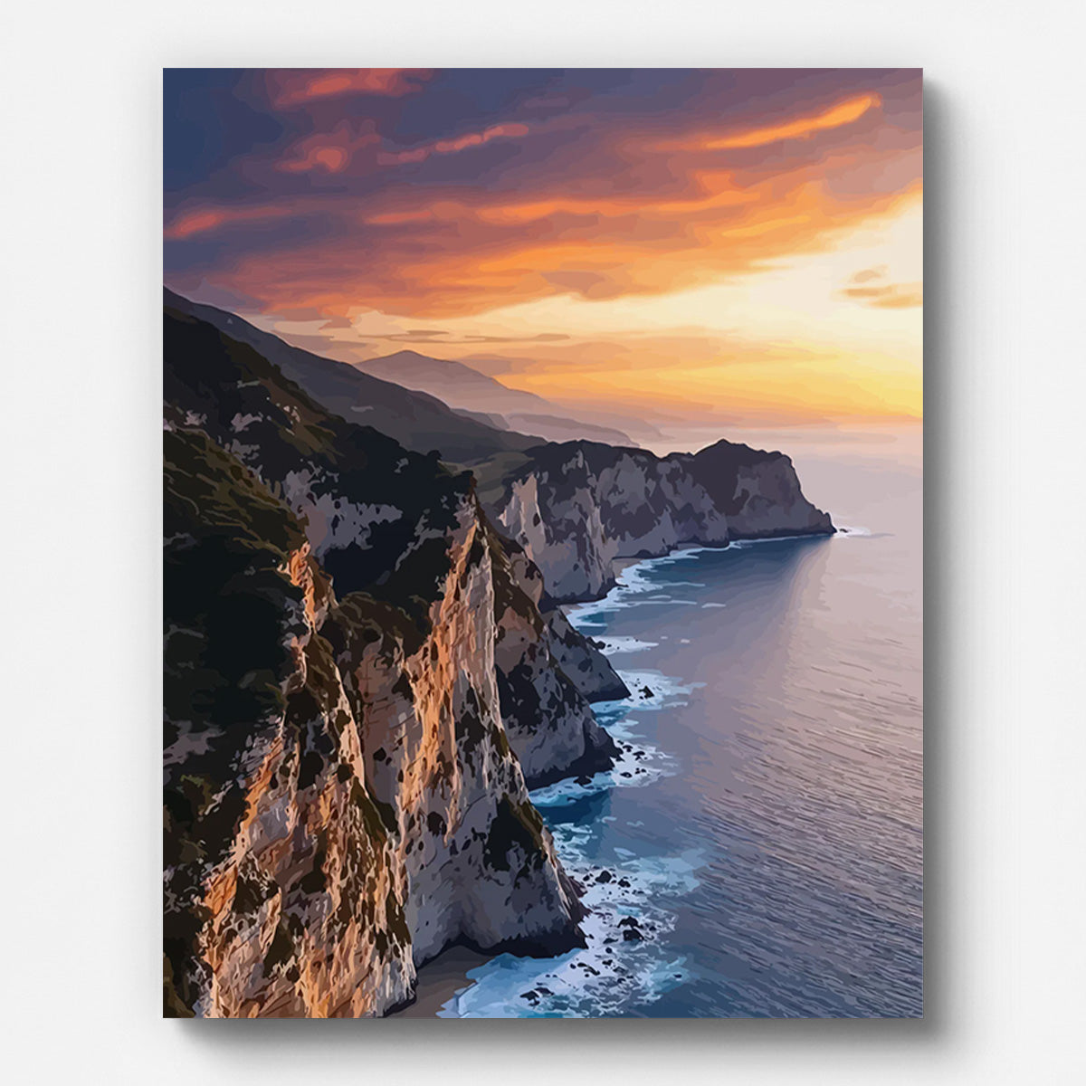 Cliffside Sunset Sea View Paint by Numbers for Adults by Paintarthub - Finished Wall Art