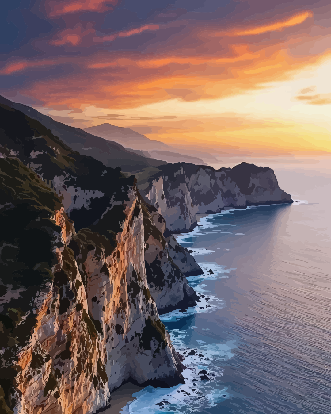 Cliffside Sunset Sea View Paint by Numbers for Adults by Paintarthub