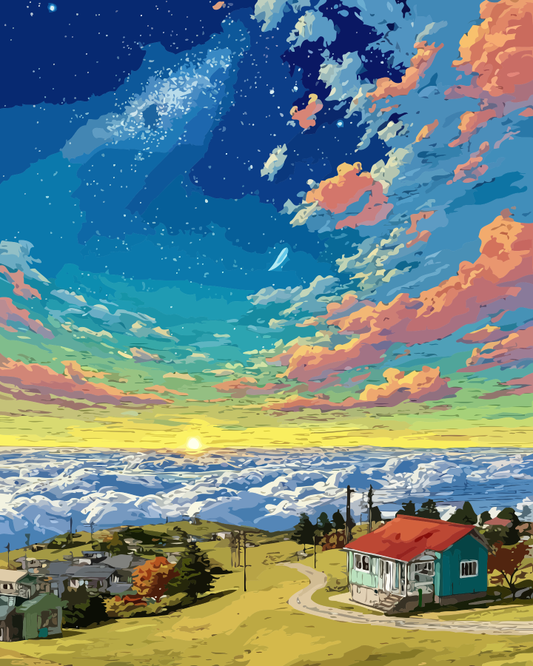Cloudtop House Fantasy Paint by Numbers for Adults by Paintarthub