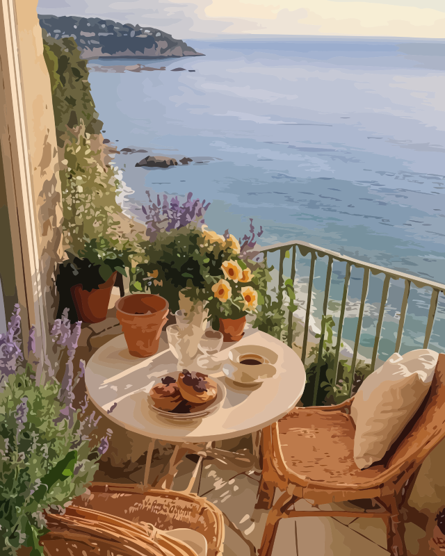 Coastal Balcony Sea View Paint by Numbers for Adults by Paintarthub