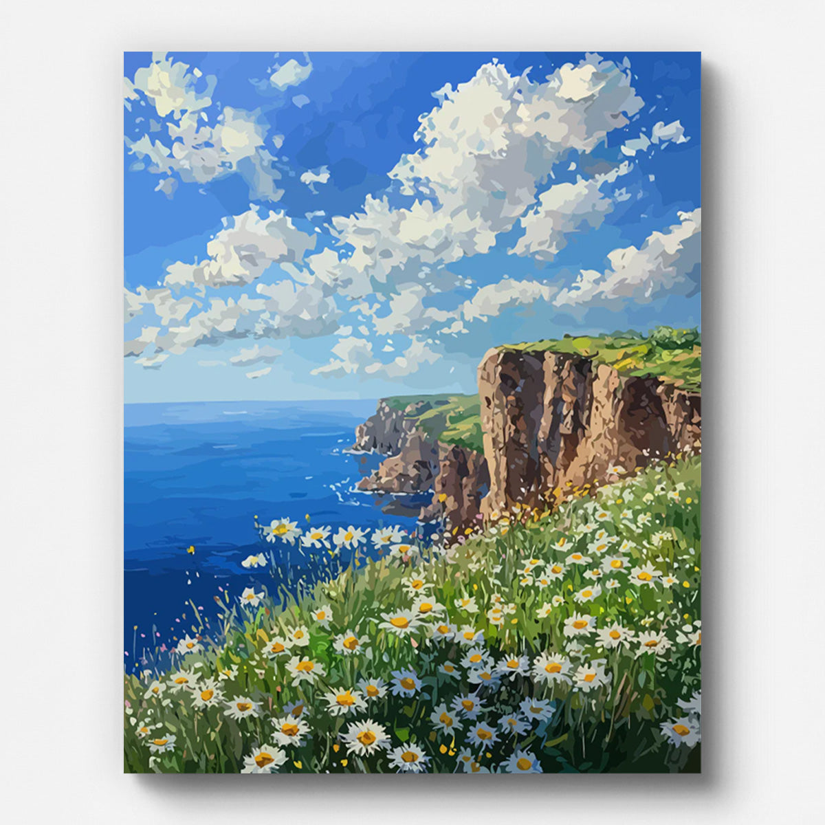 Coastal Cliffs & Daisies Paint by Numbers for Adults by Paintarthub - Finished Wall Art