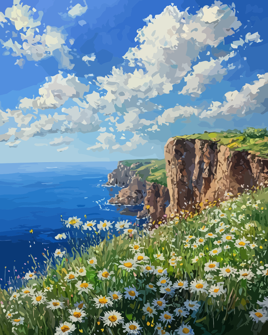 Coastal Cliffs & Daisies Paint by Numbers for Adults by Paintarthub