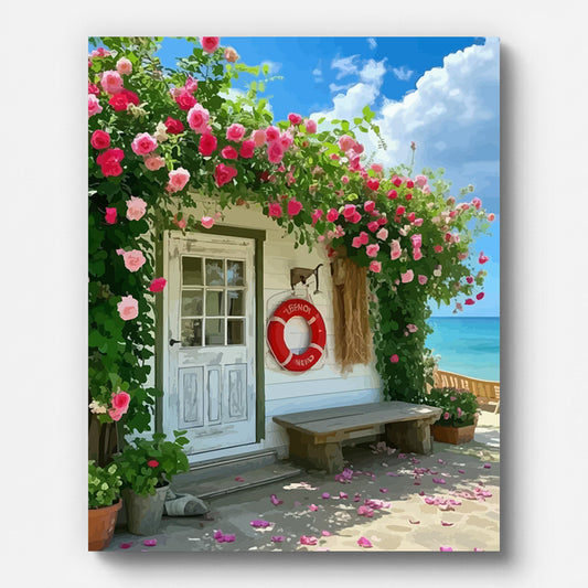 Coastal Cottage Paint by Numbers for Adults by Paintarthub - Finished Wall Art