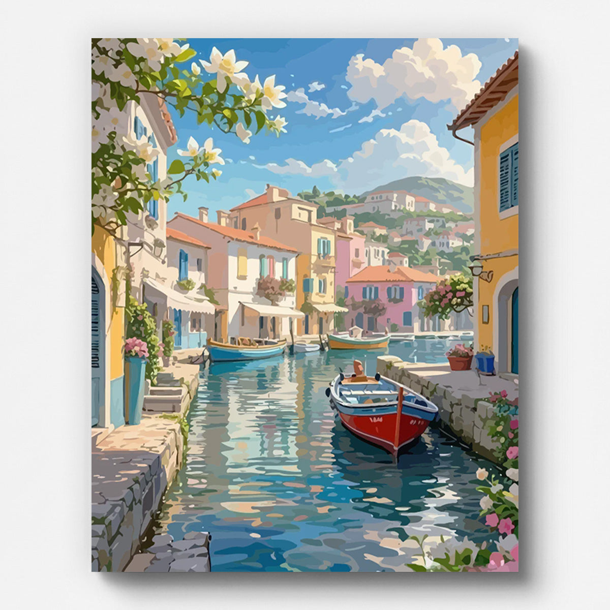 Coastal Harbor Town Paint by Numbers for Adults by Paintarthub - Finished Wall Art