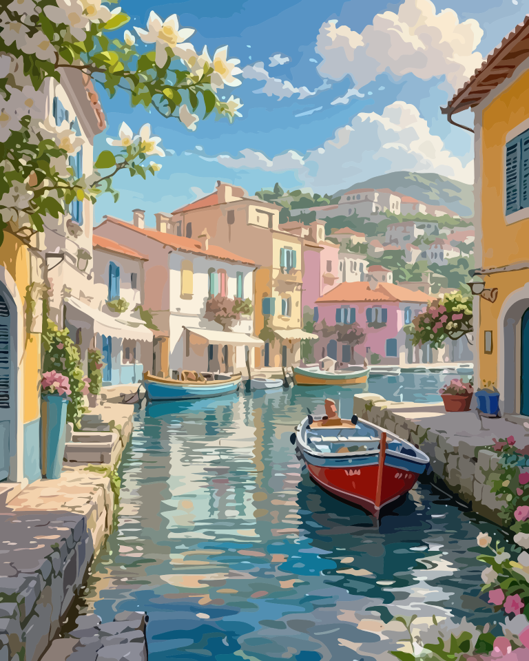 Coastal Harbor Town Paint by Numbers for Adults by Paintarthub