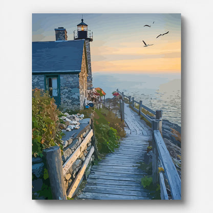 Coastal Lighthouse at Sunset Paint by Numbers for Adults by Paintarthub - Finished Wall Art