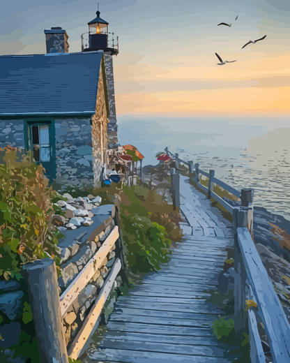 Coastal Lighthouse at Sunset Paint by Numbers for Adults by Paintarthub
