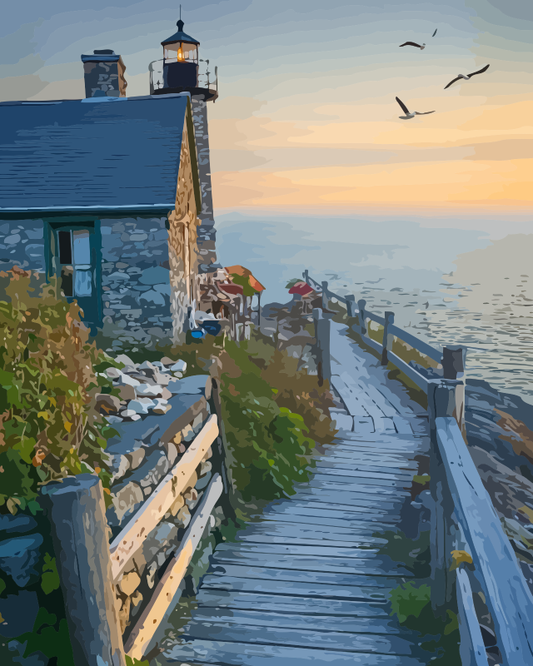 Coastal Lighthouse at Sunset Paint by Numbers for Adults by Paintarthub