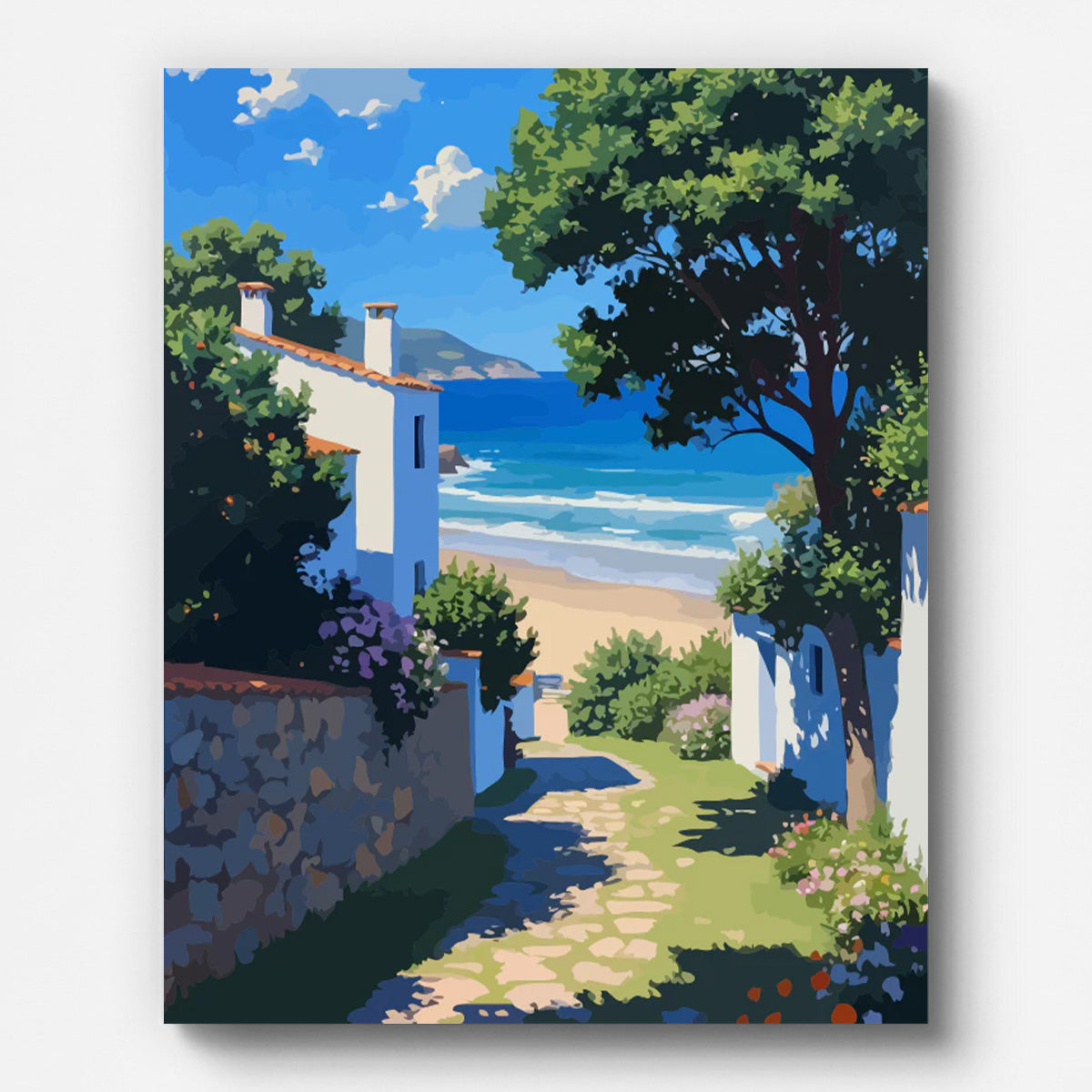 Coastal Mediterranean Path Paint by Numbers for Adults by Paintarthub - Finished Wall Art