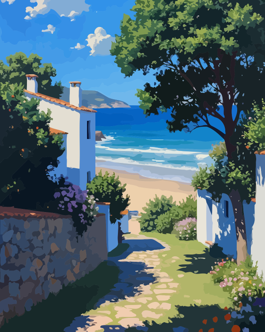 Coastal Mediterranean Path Paint by Numbers for Adults by Paintarthub