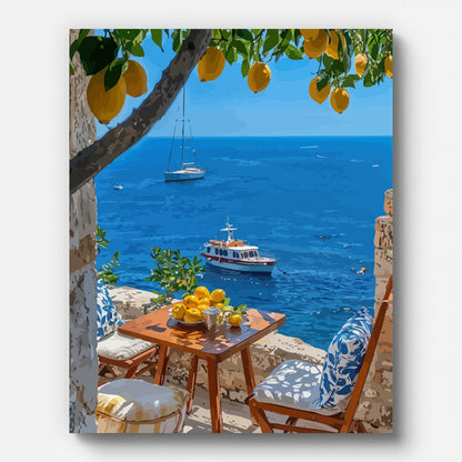 Coastal Mediterranean Terrace Paint by Numbers for Adults by Paintarthub - Finished Wall Art