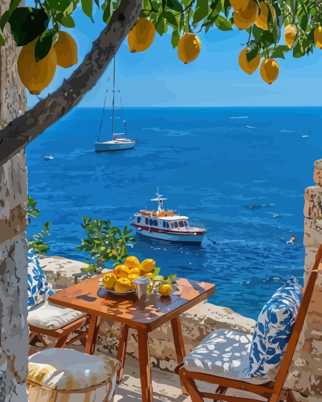 Coastal Mediterranean Terrace Paint by Numbers for Adults by Paintarthub