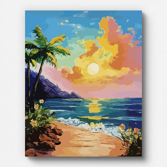 Coastal Sunset Paint by Numbers for Adults by Paintarthub - Finished Wall Art