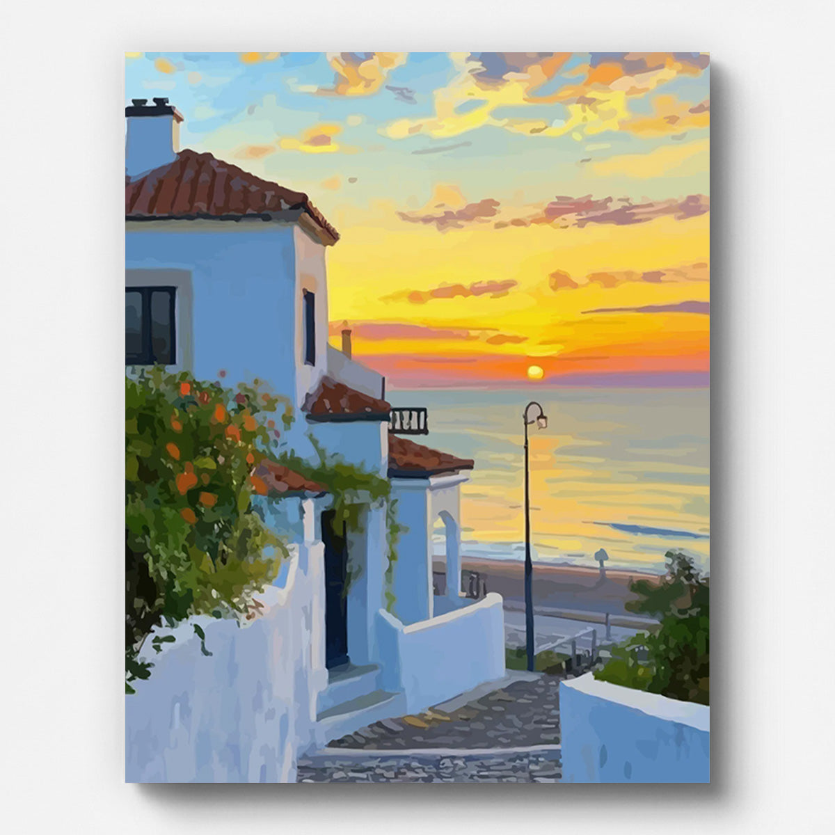 Coastal Sunset Street Paint by Numbers for Adults by Paintarthub - Finished Wall Art