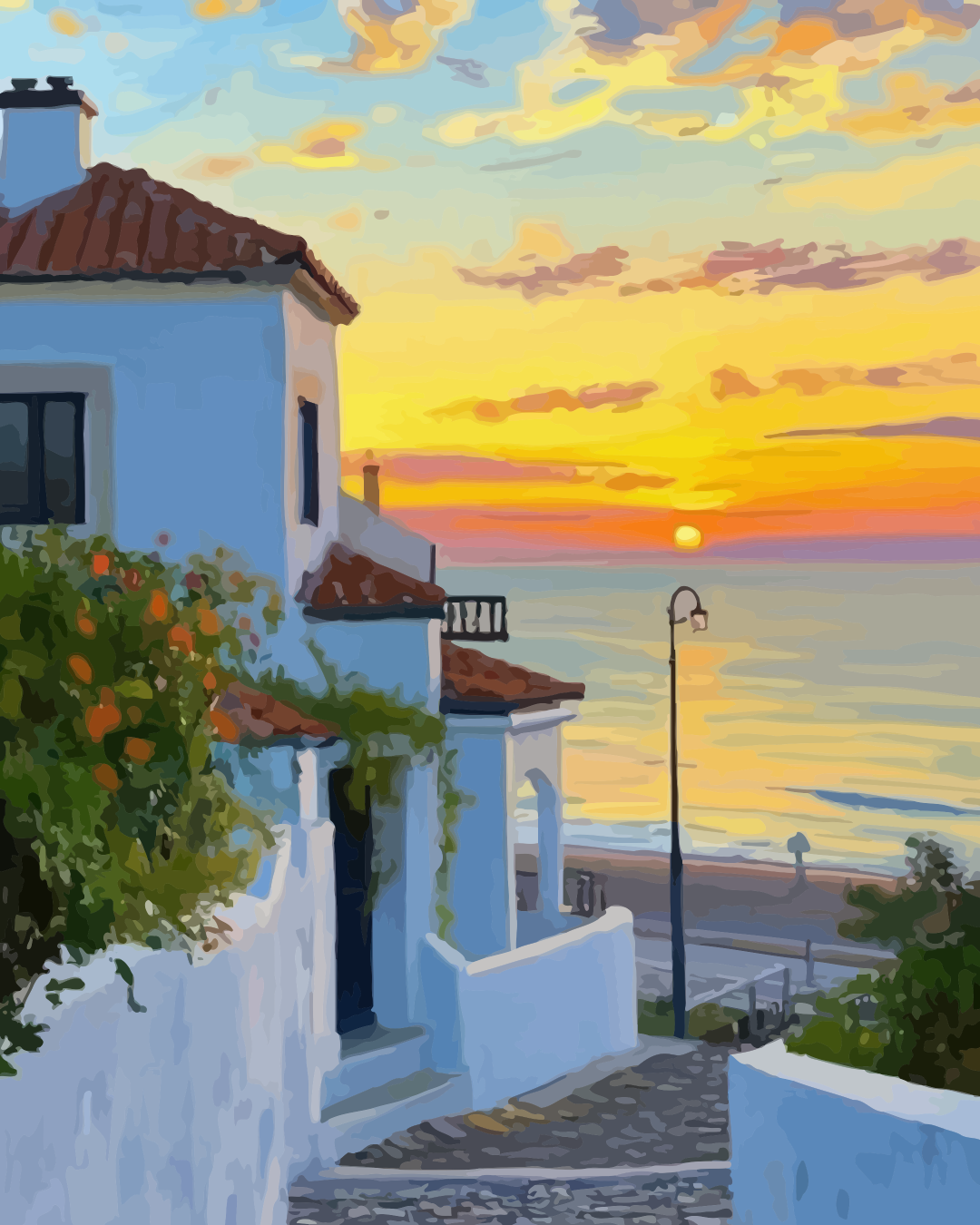 Coastal Sunset Street Paint by Numbers for Adults by Paintarthub