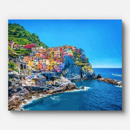 Coastal Village Paint by Numbers for Adults by Paintarthub - Finished Wall Art