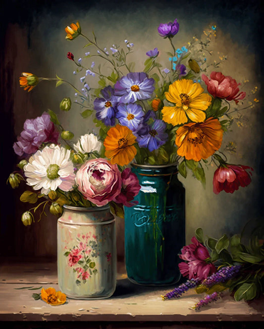 Colorful Bouquets in Vintage Vase Paint by Number for Adults by Paintarthub