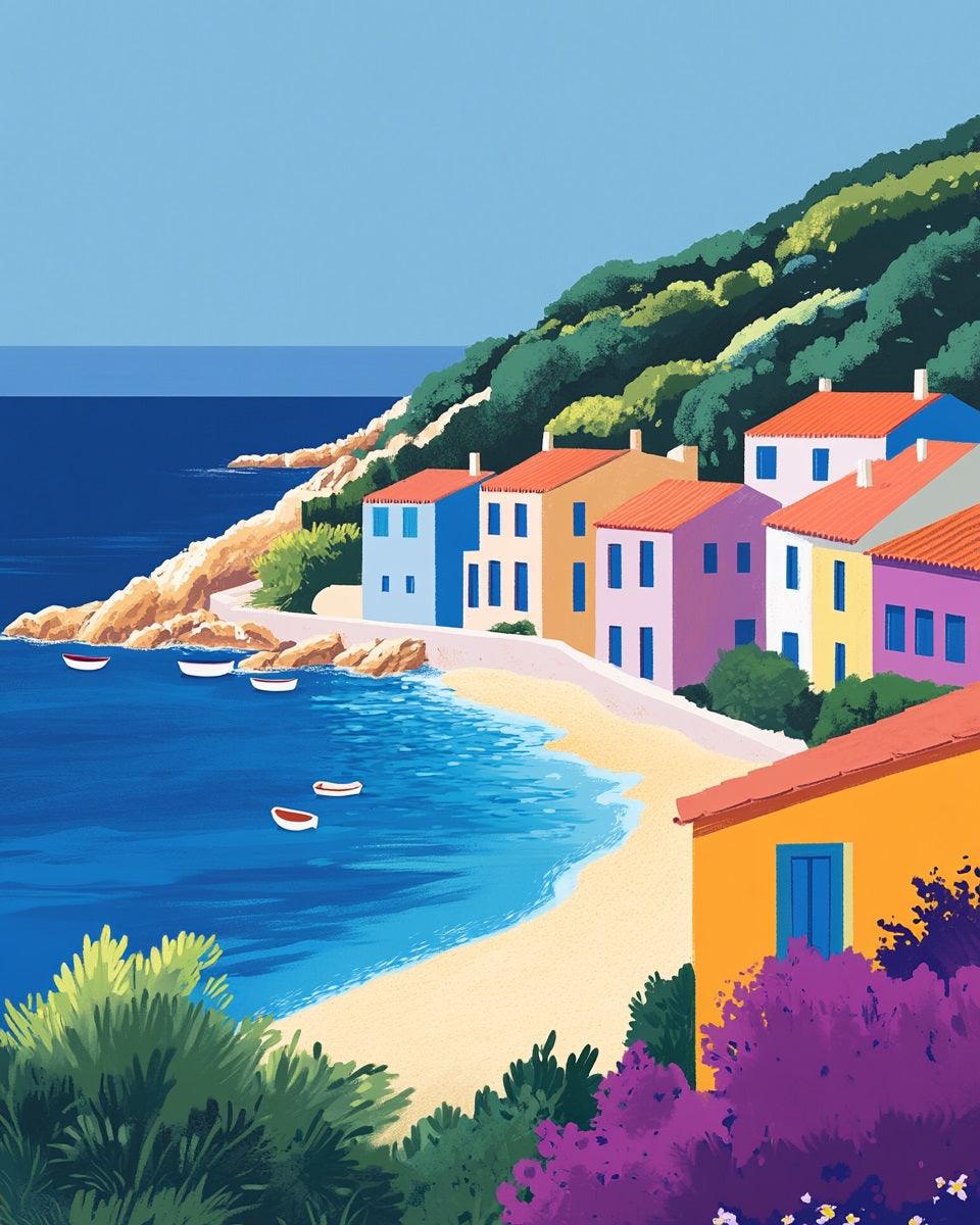 Colorful Coastal Village Paint by Numbers for Adults by Paintarthub