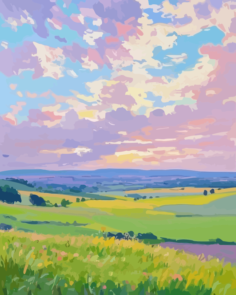 Colorful Countryside Sunset Paint by Numbers for Adults by Paintarthub