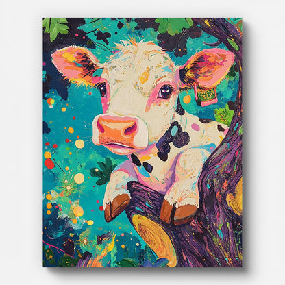Colorful Cow Paint by Numbers for Adults by Paintarthub - Finished Wall Art