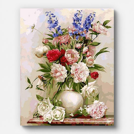 Colorful Flowers in White Vase Paint by Numbers for Adults by Paintarthub - Finished Wall Art