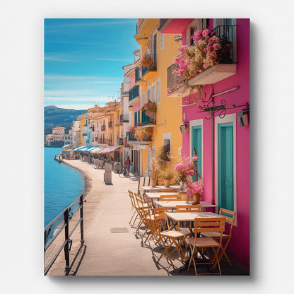 Colorful House by Lake Side Paint by Numbers for Adults by Paintarthub - Finished Wall Art