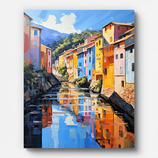 Colorful Houses Paint by Numbers for Adults by Paintarthub - Finished Wall Art