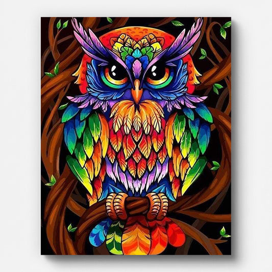 Colorful Owl Paint by Numbers for Adults by Paintarthub - Finished Wall Art
