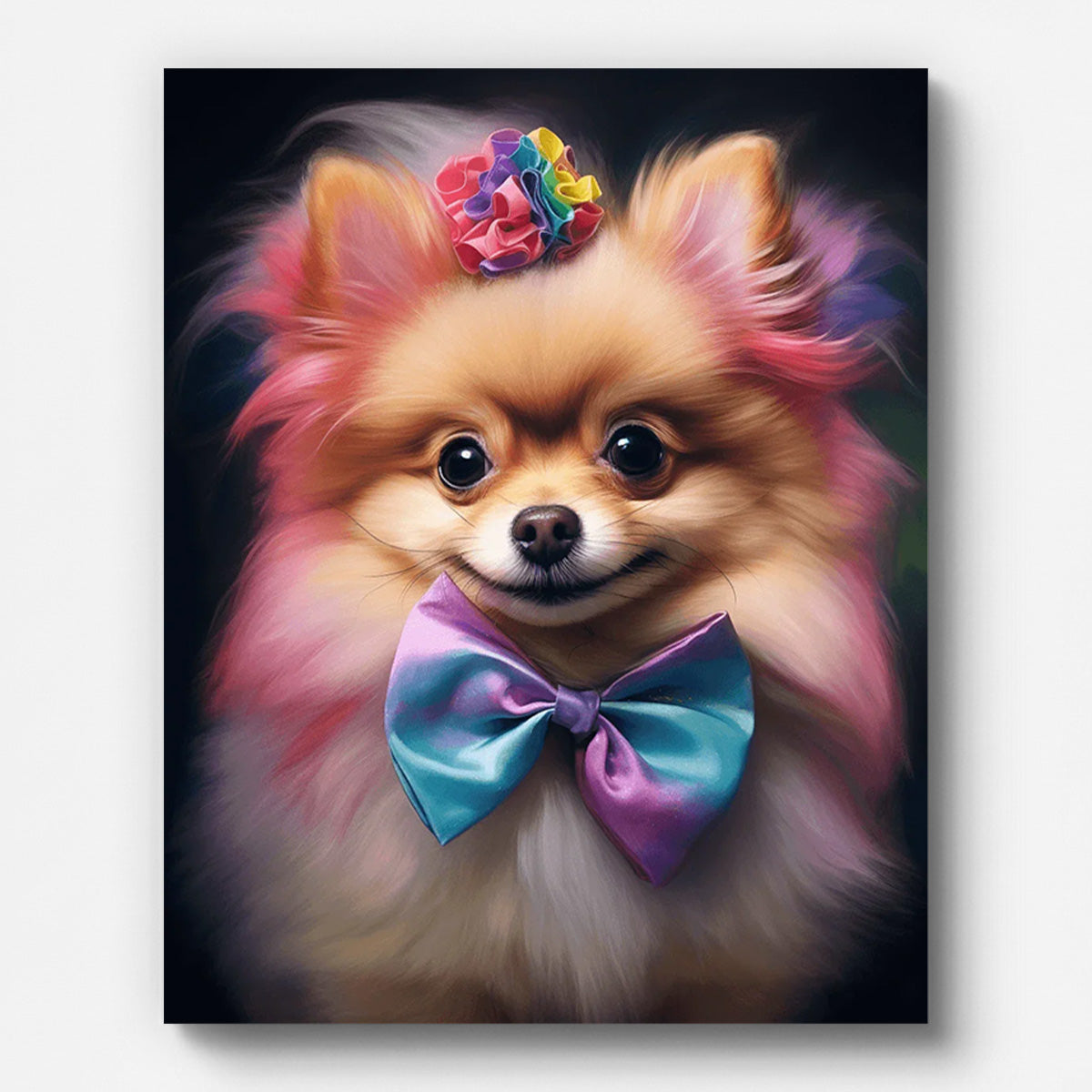 Colorful Pomeranian Dog Paint by Numbers for Adults by Paintarthub - Finished Wall Art