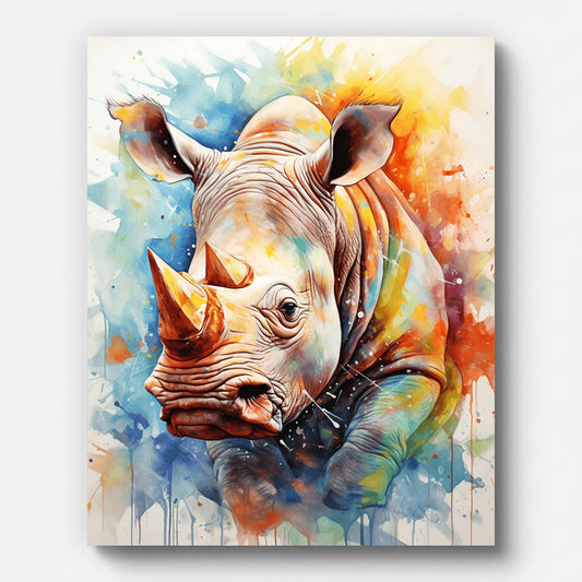 Colorful Rhinoceros Paint by Numbers for Adults by Paintarthub - Finished Wall Art