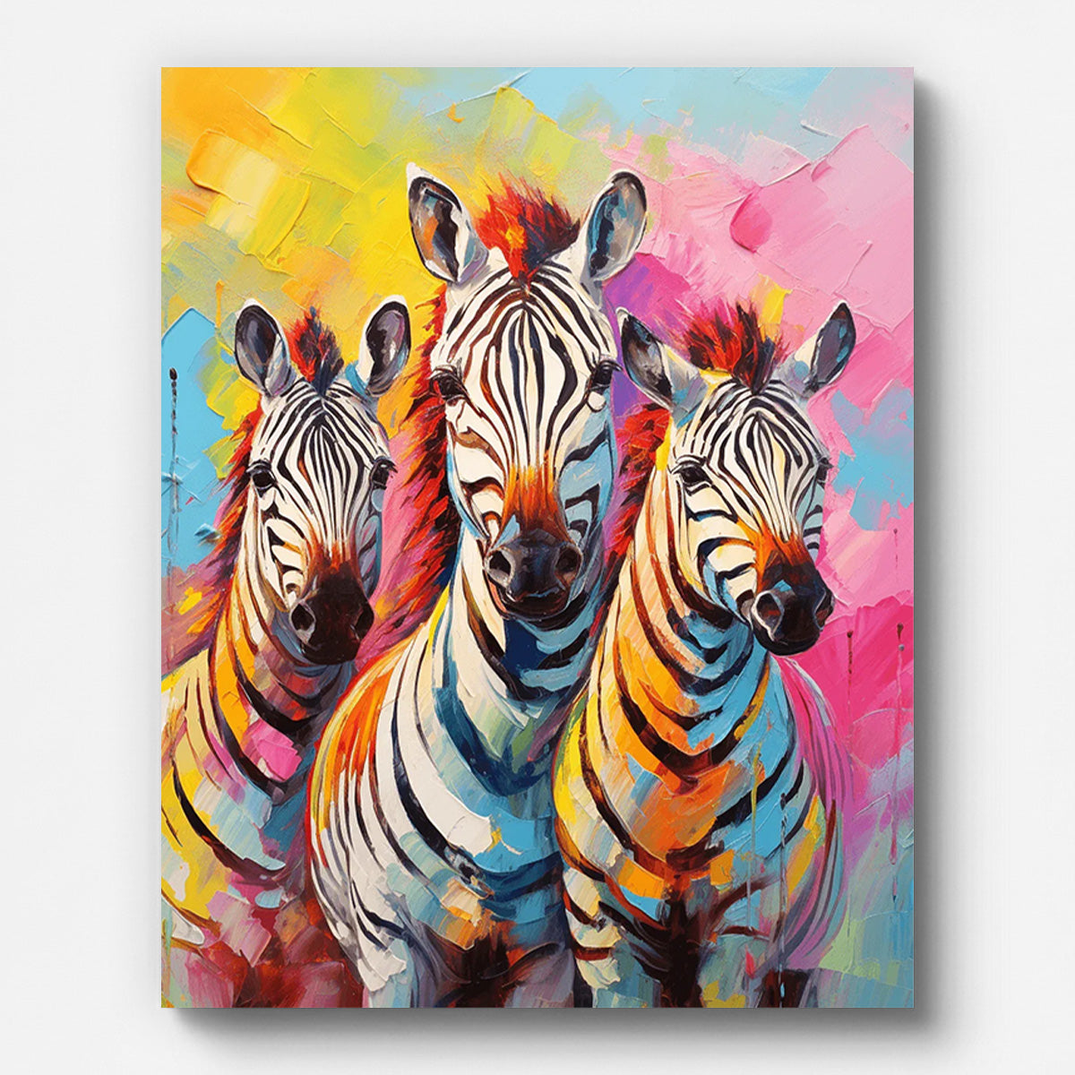 Colorful Zebras Paint by Numbers for Adults by Paintarthub - Finished Wall Art