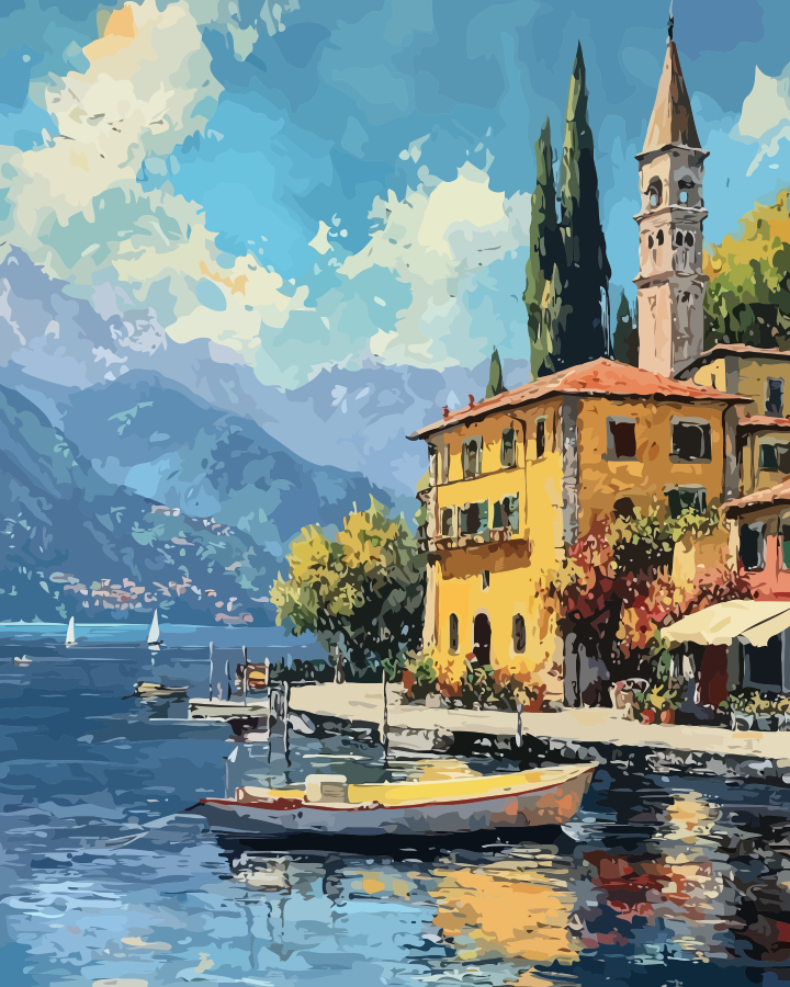 Como Lake Village Paint by Numbers for Adults by Paintarthub