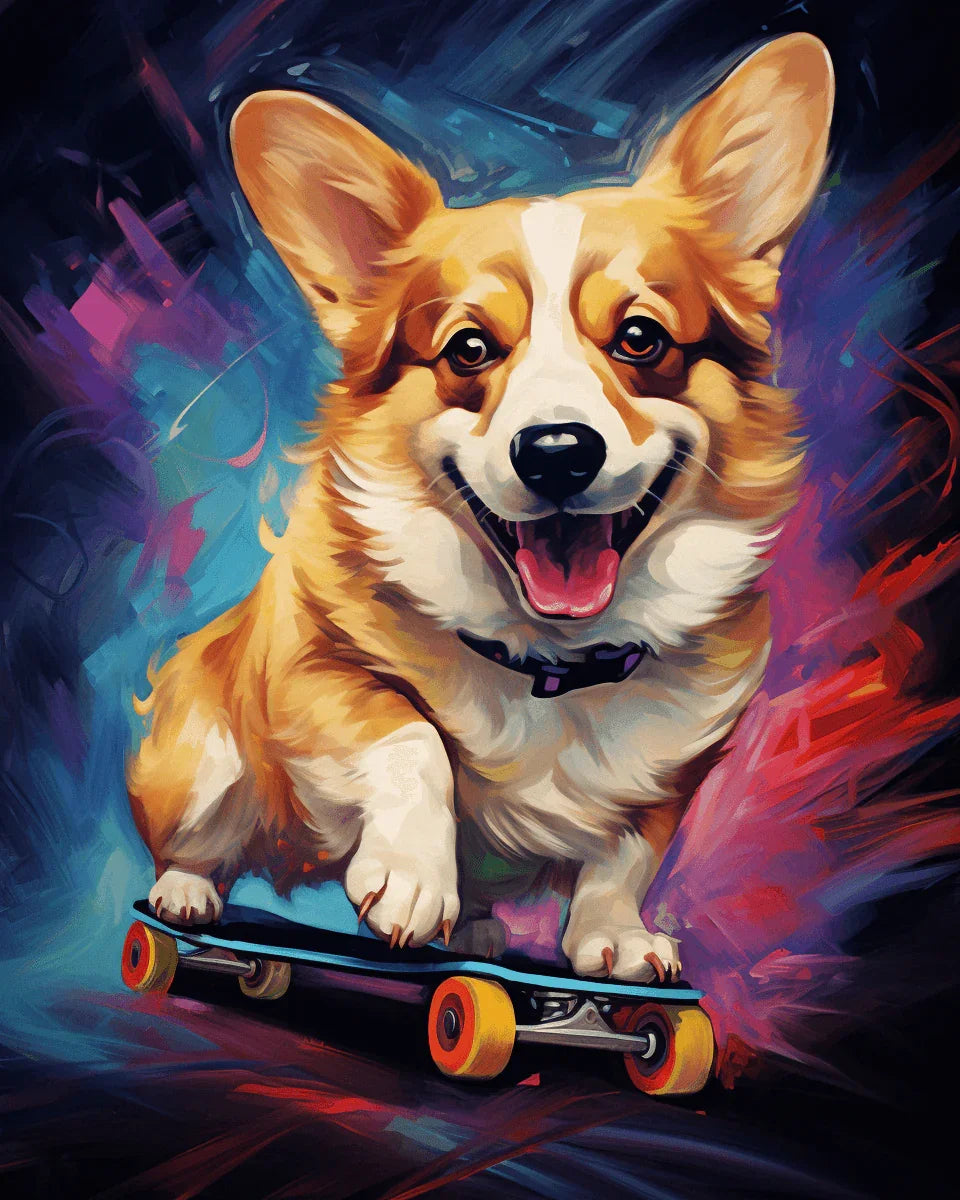 Corgi Skateboarding Paint by Numbers for Adults by Paintarthub