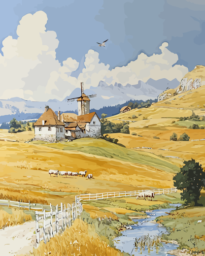 Countryside Alpine Farm Paint by Numbers for Adults by Paintarthub