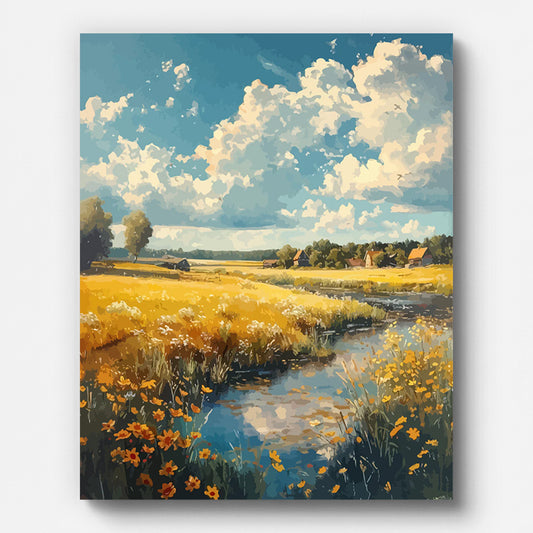 Countryside Fields Paint by Numbers for Adults by Paintarthub - Finished Wall Art