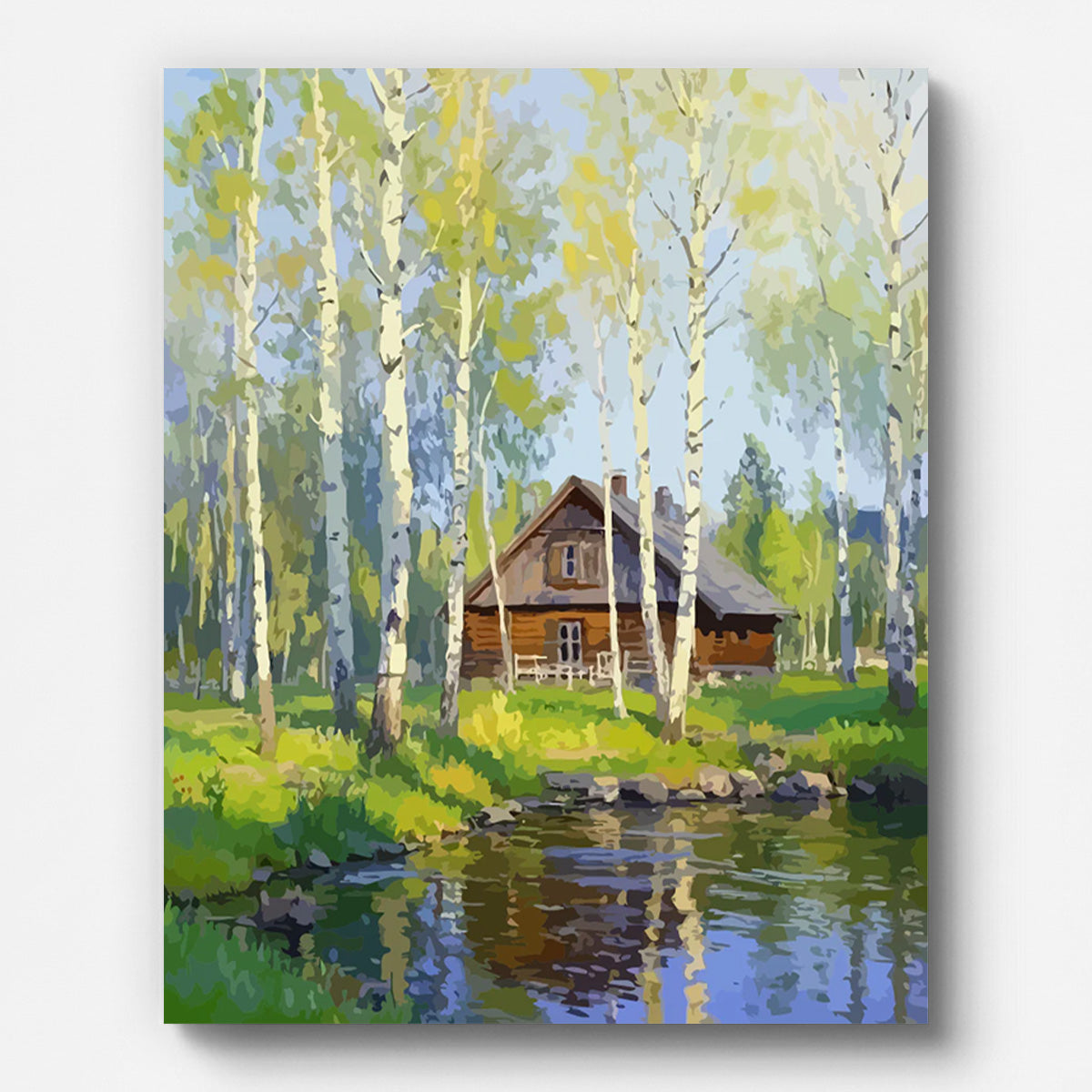 Countryside Forest Cabin Paint by Numbers for Adults by Paintarthub - Finished Wall Art
