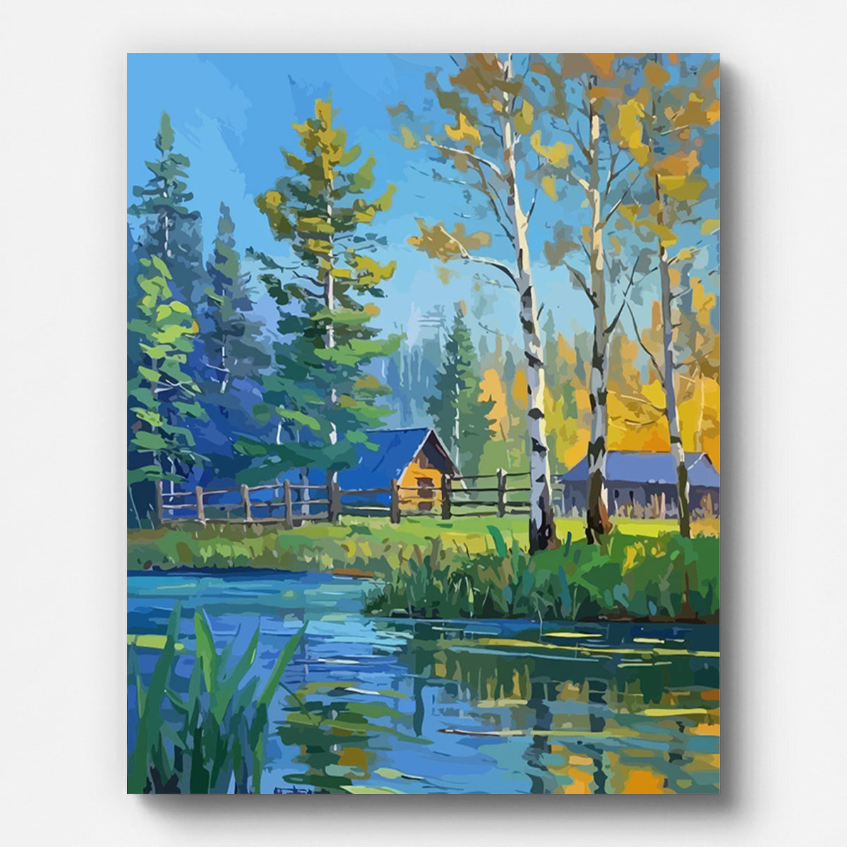 Countryside Lake Forest Paint by Numbers for Adults by Paintarthub - Finished Wall Art