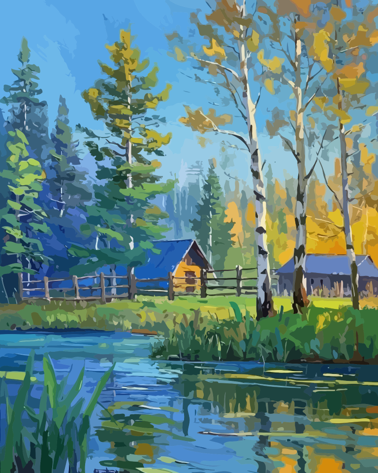 Countryside Lake Forest Paint by Numbers for Adults by Paintarthub