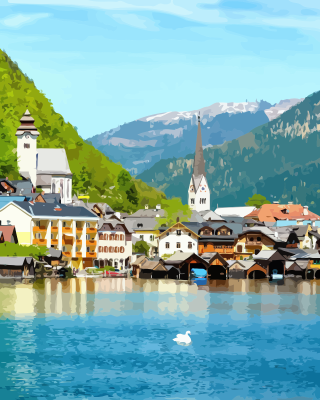 Countryside Lake View Paint by Numbers for Adults by Paintarthub