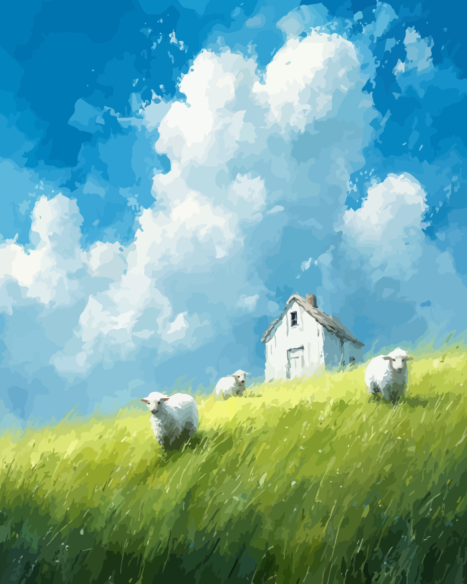 Countryside Sheep Farm Paint by Numbers for Adults by Paintarthub