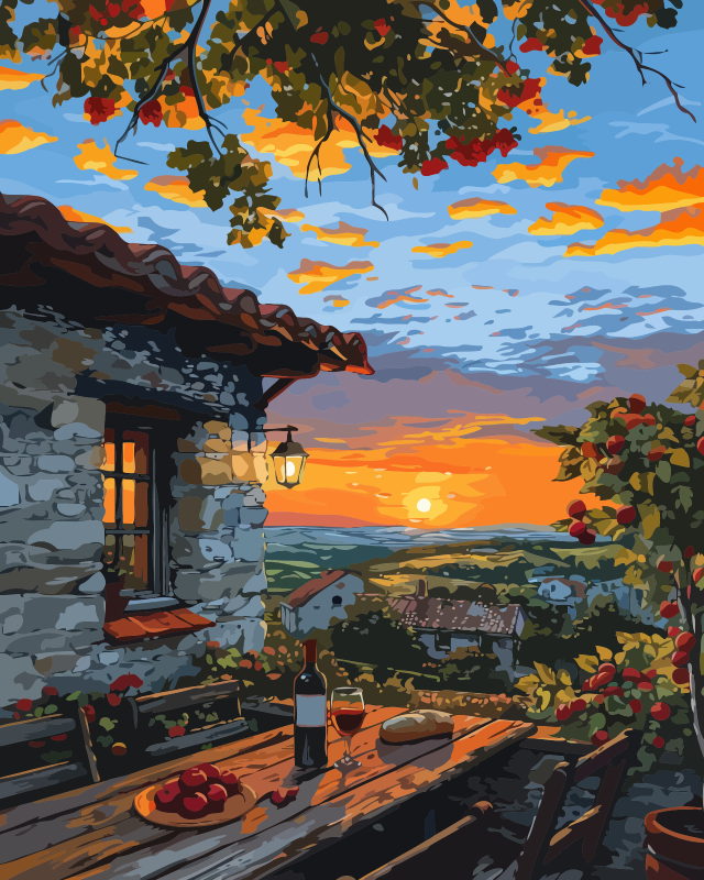 Countryside Sunset Terrace Paint by Numbers for Adults by Paintarthub