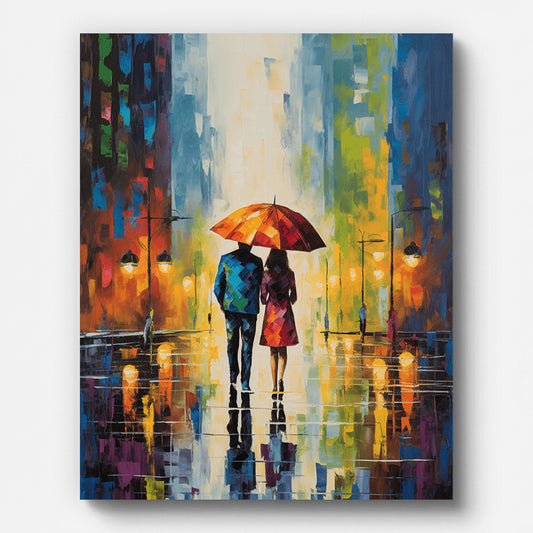 Couple Walk in The Rain Paint by Numbers for Adults by Paintarthub - Finished Wall Art