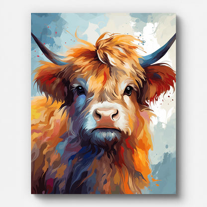Cute Highland Cow Paint by Numbers for Adults by Paintarthub - Finished Wall Art