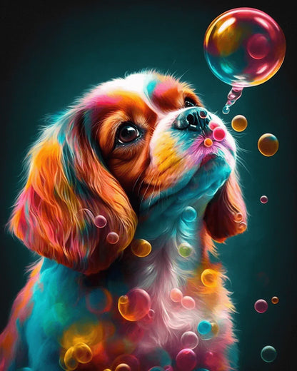 Dog Blowing A Big Bubble Paint by Number for Adults by Paintarthub