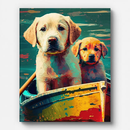 Dogs Rowing A Boat Paint by Numbers for Adults by Paintarthub - Finished Wall Art